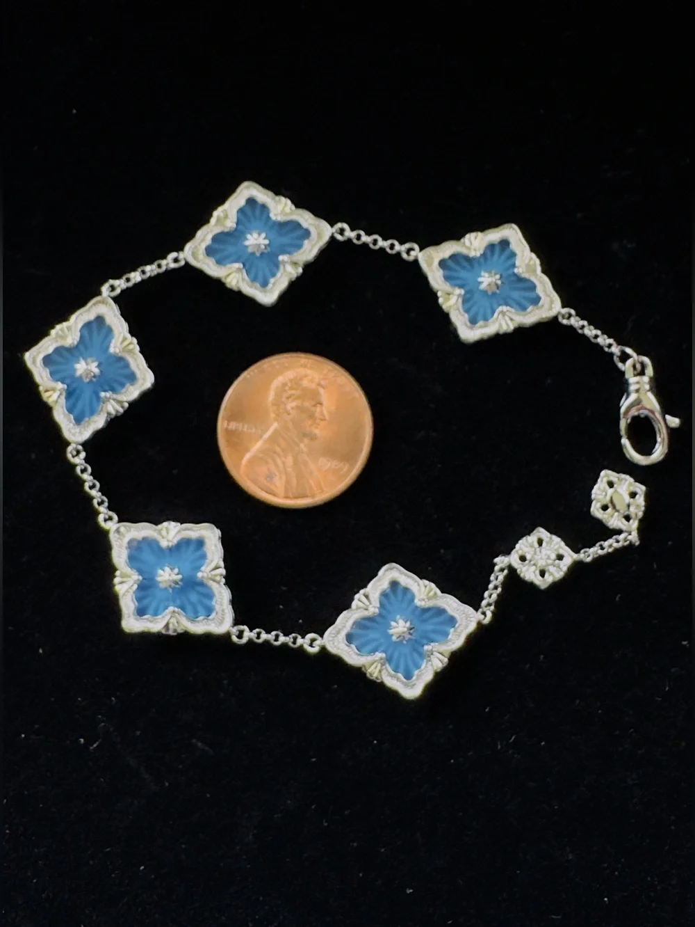 Silver Floral Square Link Bracelet - Women's Jewelry— blue